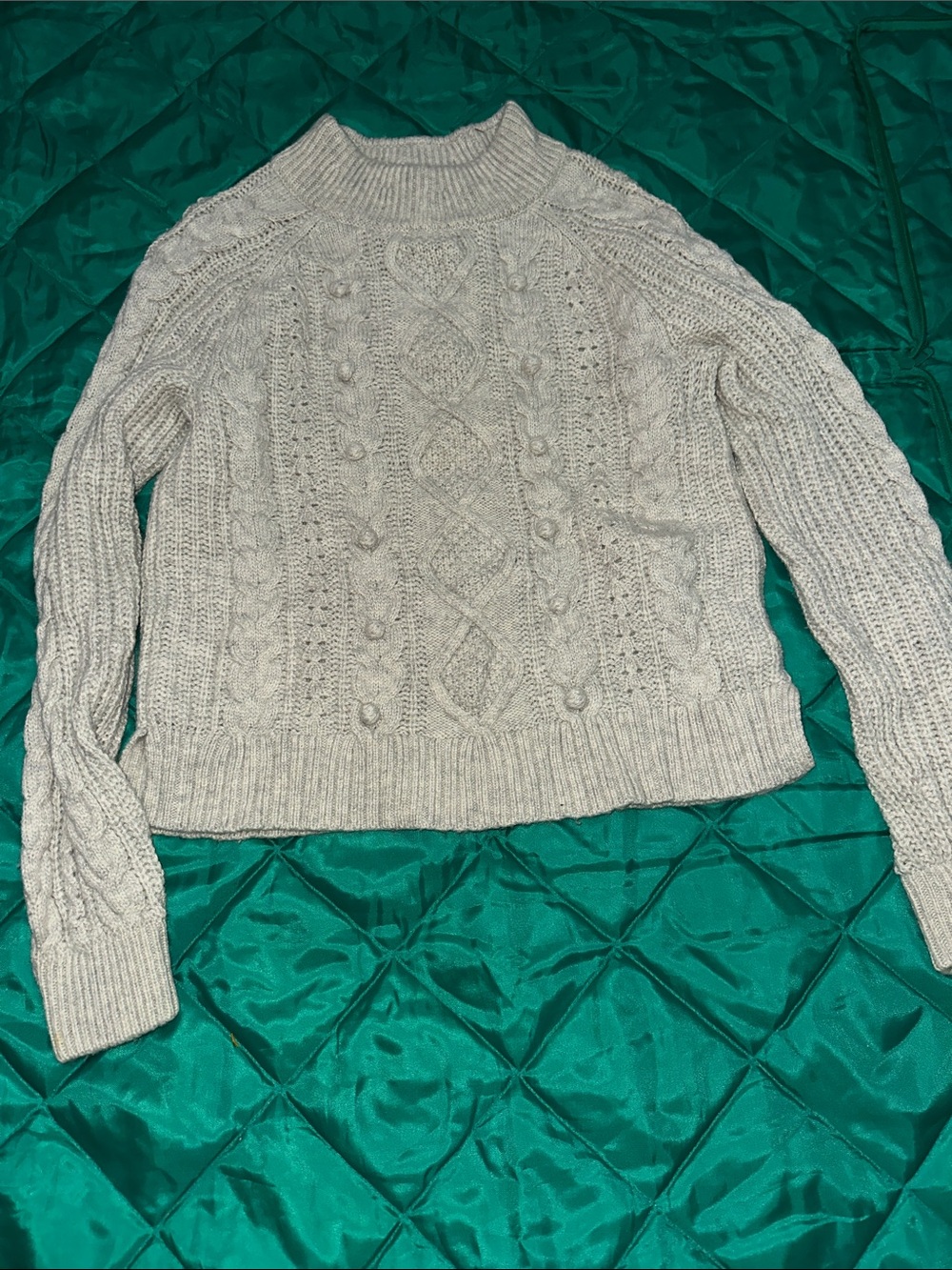 J. Crew Light Gray Cable-Knit Crewneck Sweater